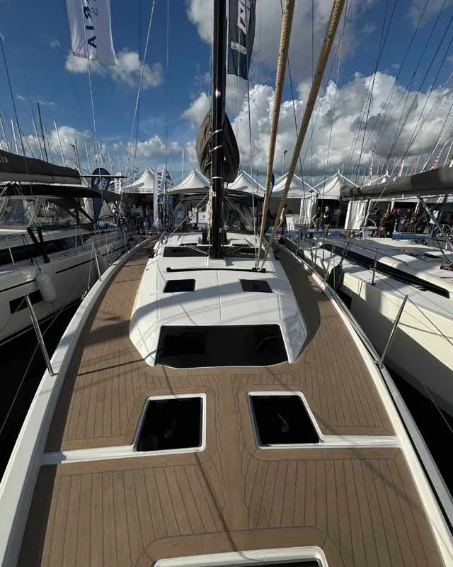 Deck of Super Bee, a Dufour 41 sailboat at Jezera, Croatia