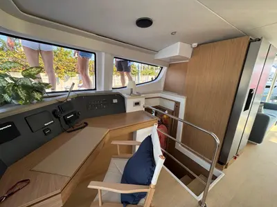 Cockpit of Rosa Regale, a Bali 4.6 - 4 cab. OW catamaran at Central Abaco, Bahamas
