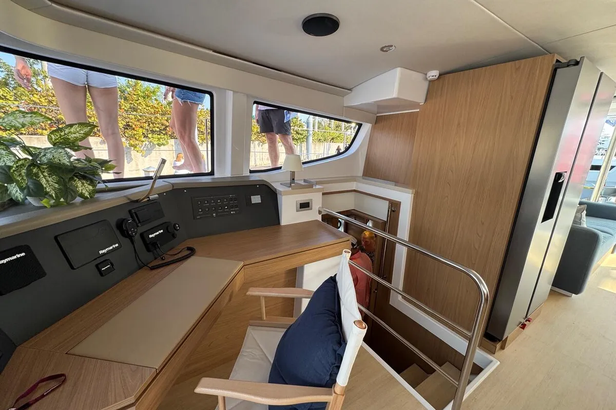 Cockpit of Rosa Regale, a Bali 4.6 - 4 cab. OW catamaran at Central Abaco, Bahamas