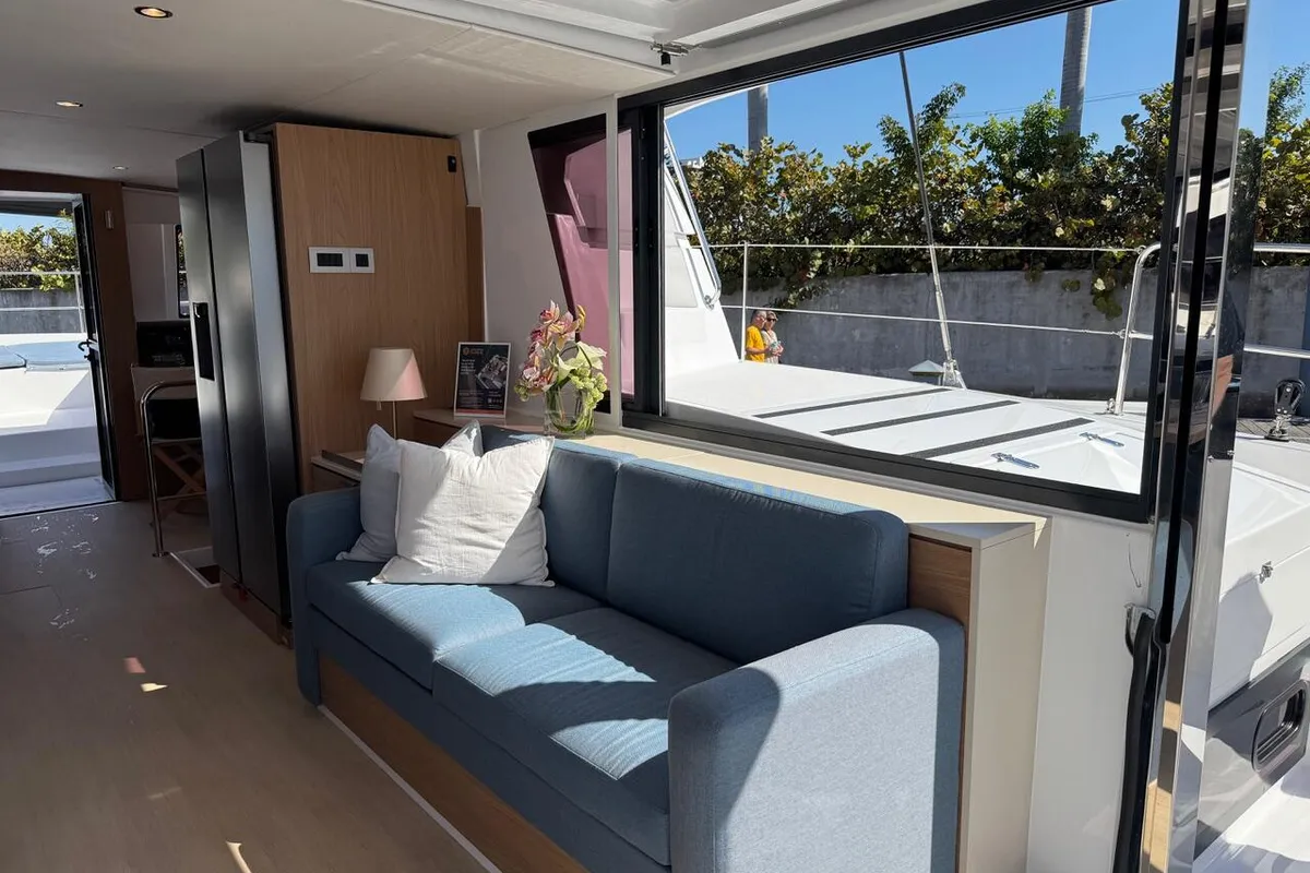 Salon of Rosa Regale, a Bali 4.6 - 4 cab. OW catamaran at Central Abaco, Bahamas
