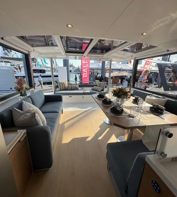 Salon of Rosa Regale, a Bali 4.6 - 4 cab. OW catamaran at Central Abaco, Bahamas