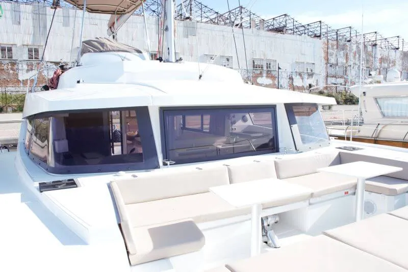 Deck of Fasteam One, a Bali 4.3 catamaran at Castellammare di Stabia, Italy