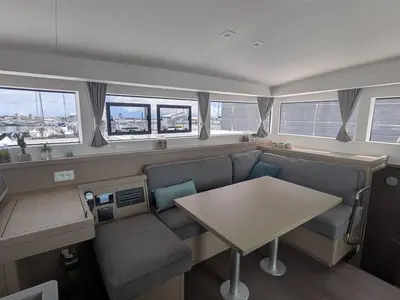 Salon of Last One, a Lagoon 40 catamaran at Pointe-à-Pitre, France