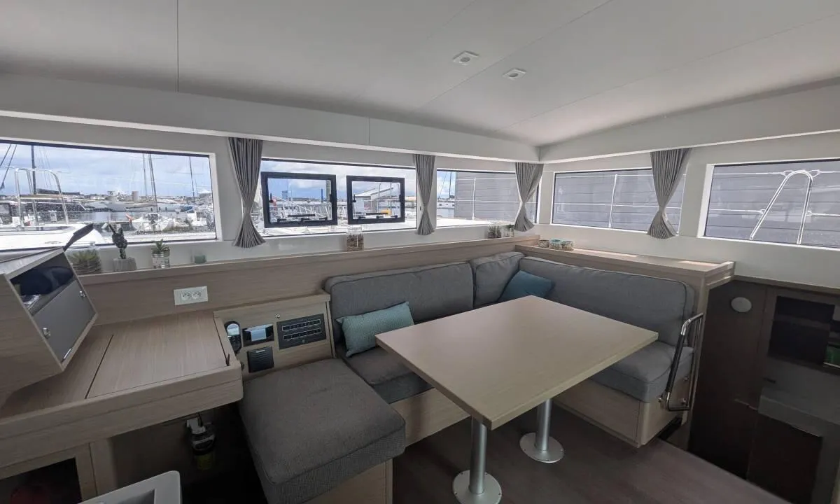 Salon of Last One, a Lagoon 40 catamaran at Pointe-à-Pitre, France
