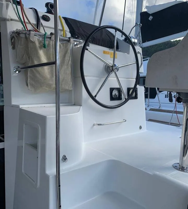 Cockpit of Last One, a Lagoon 40 catamaran at Pointe-à-Pitre, France