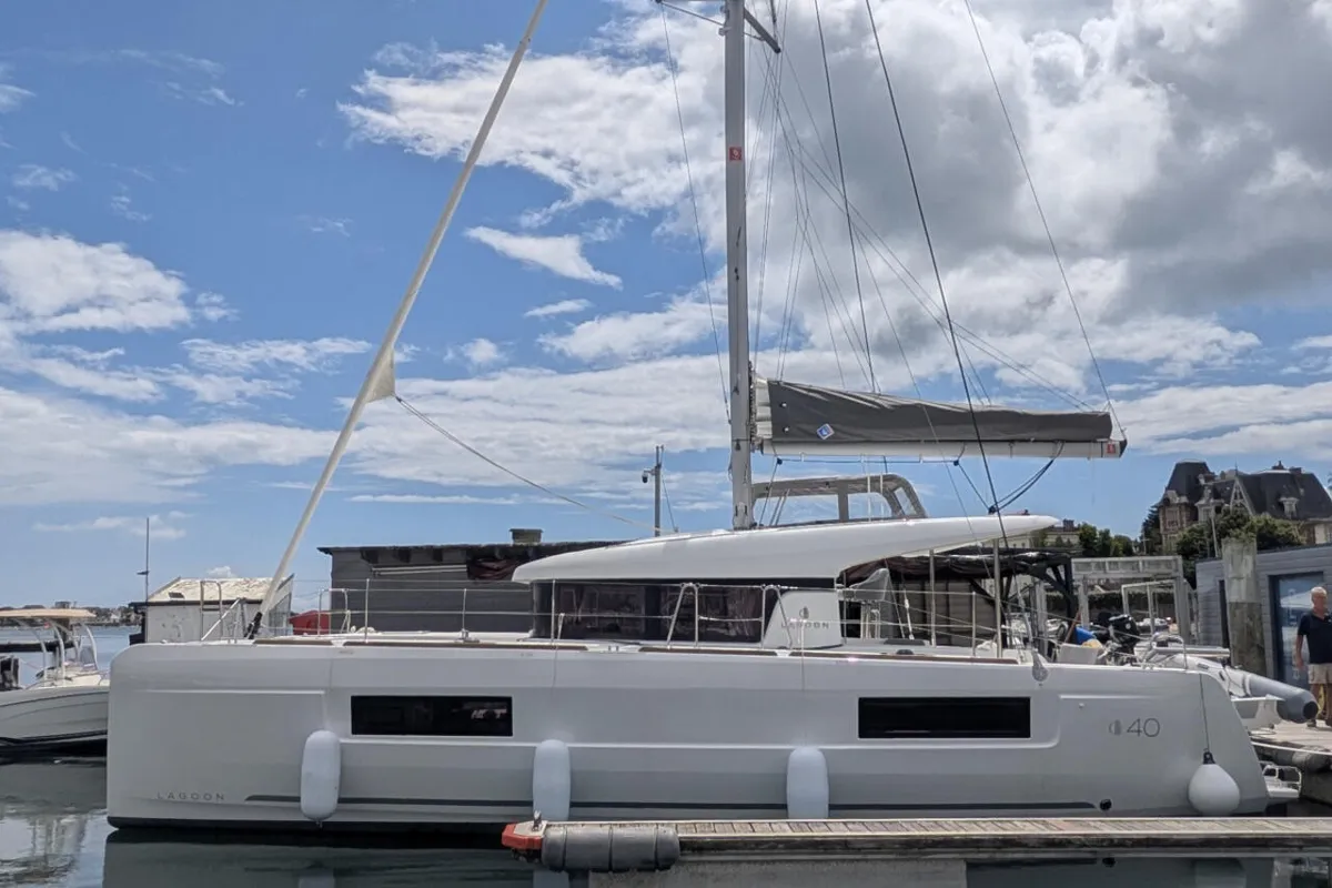 Exterior view of Last One, a Lagoon 40 catamaran at Pointe-à-Pitre, France