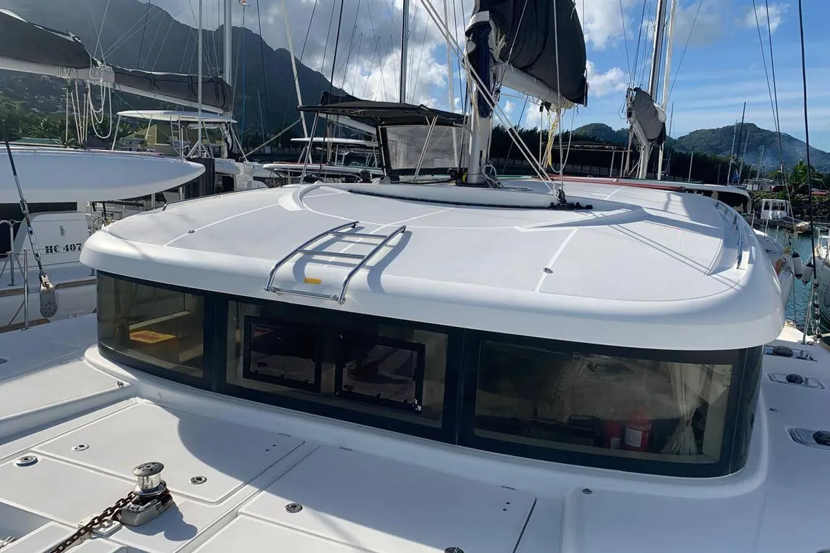 Deck of Last One, a Lagoon 40 catamaran at Pointe-à-Pitre, France
