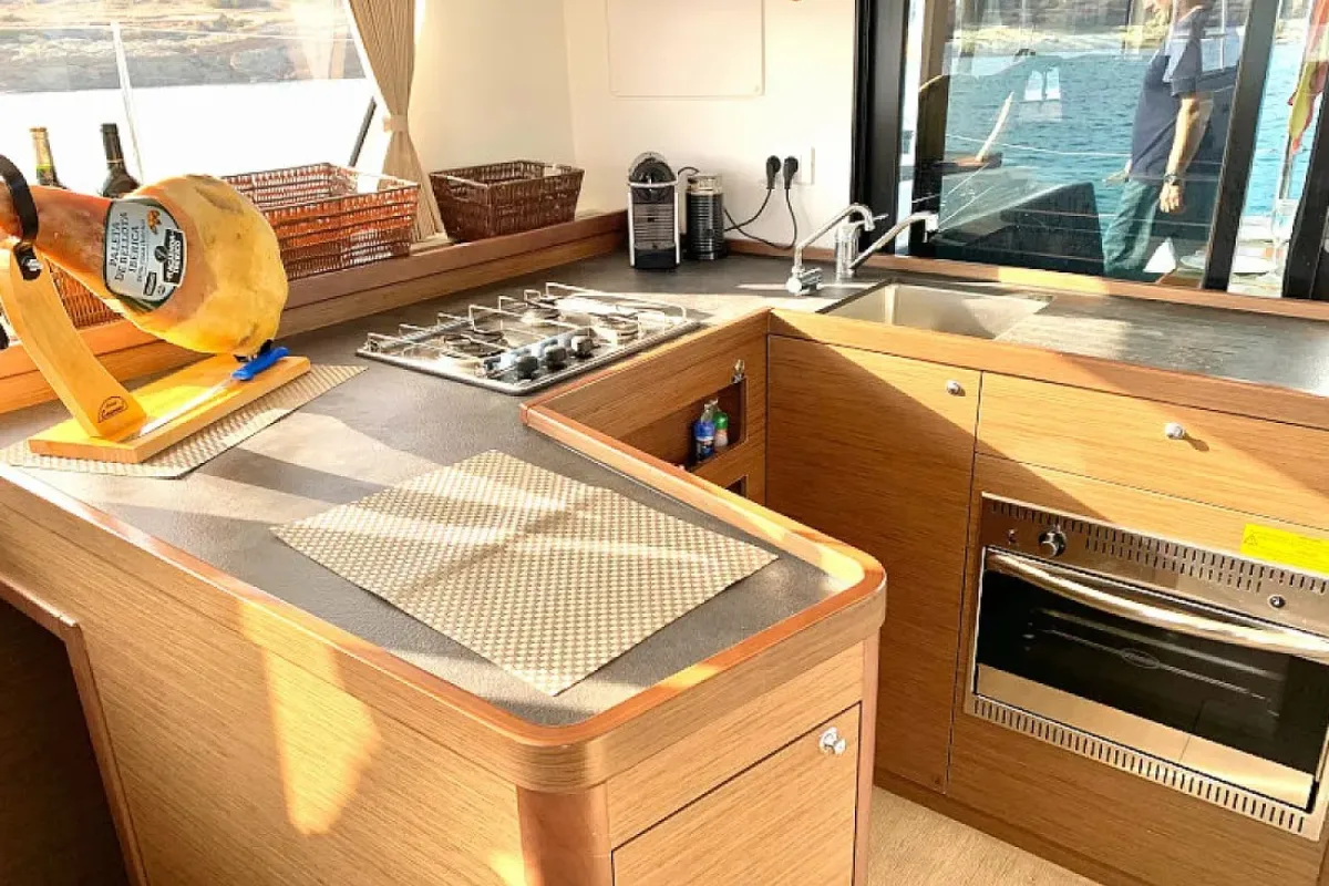 Deck of PASCAL, a Lagoon 42 catamaran at Sant Antoni de Portmany, Spain