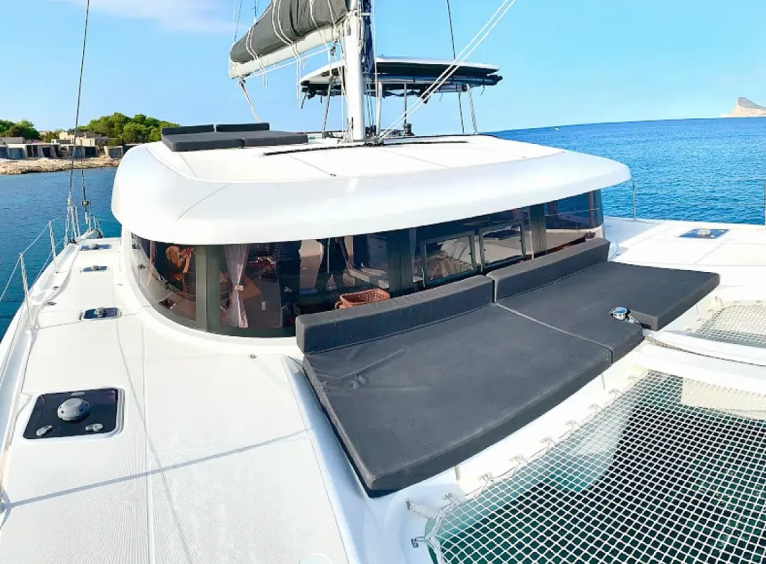 Deck of PASCAL, a Lagoon 42 catamaran at Sant Antoni de Portmany, Spain