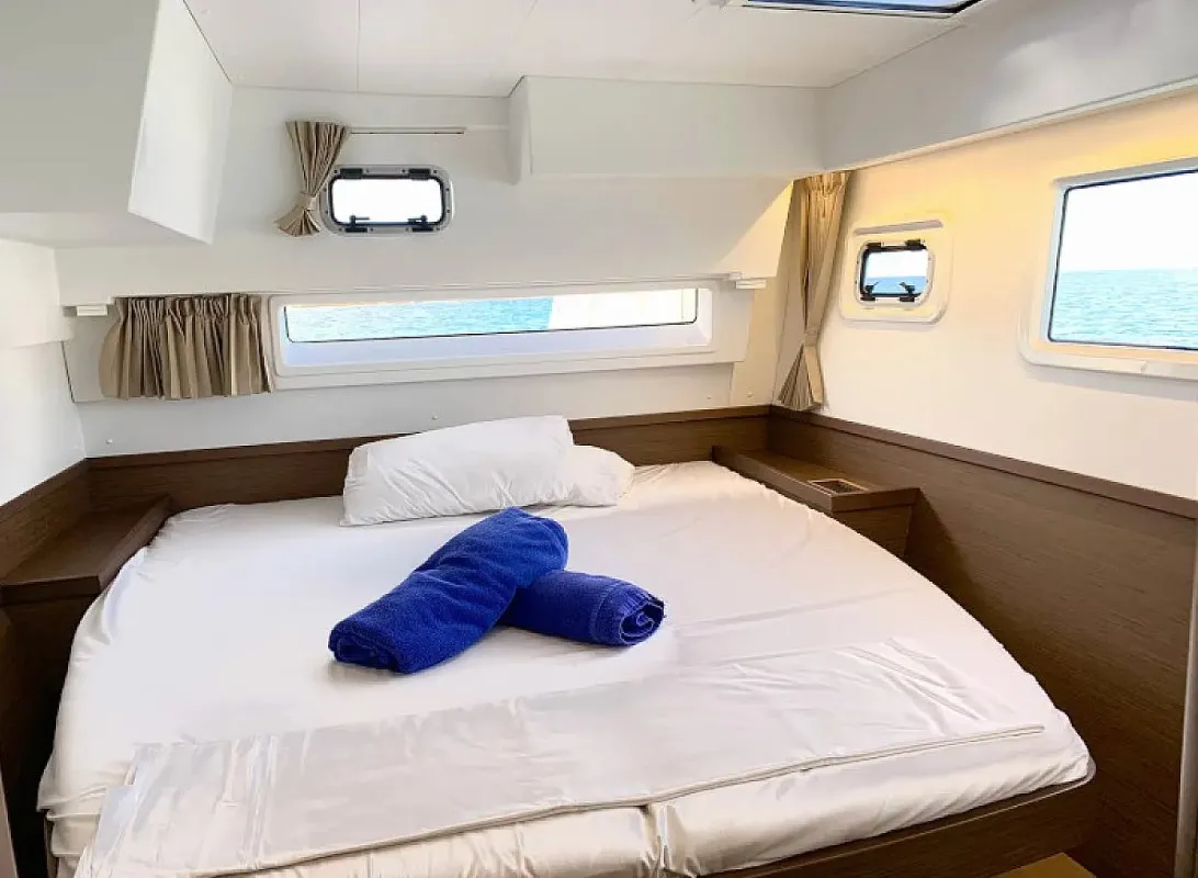 Deck of PASCAL, a Lagoon 42 catamaran at Sant Antoni de Portmany, Spain