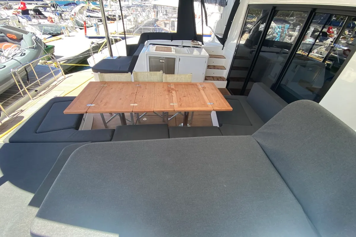 Deck of The Moon, a Lagoon 55 catamaran at Marigot, France