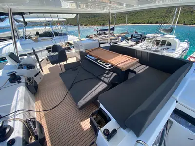 Cockpit of The Moon, a Lagoon 55 catamaran at Marigot, France