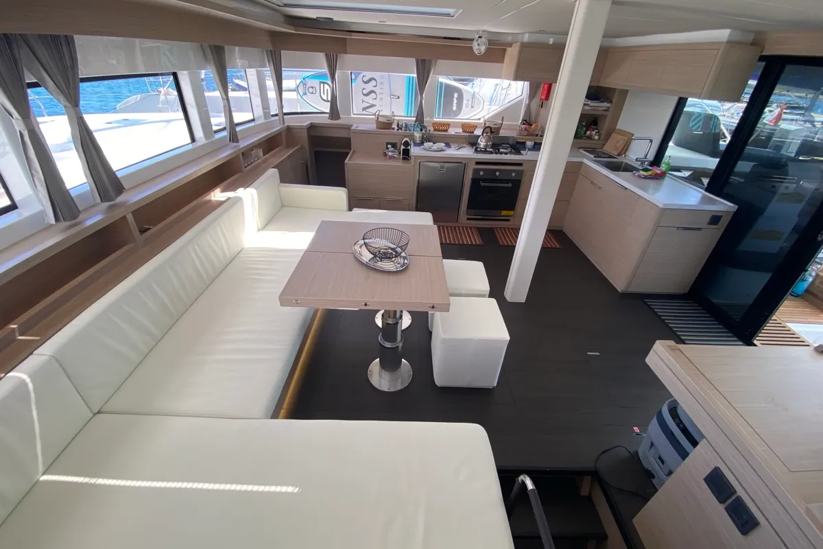 Salon of The Moon, a Lagoon 55 catamaran at Marigot, France