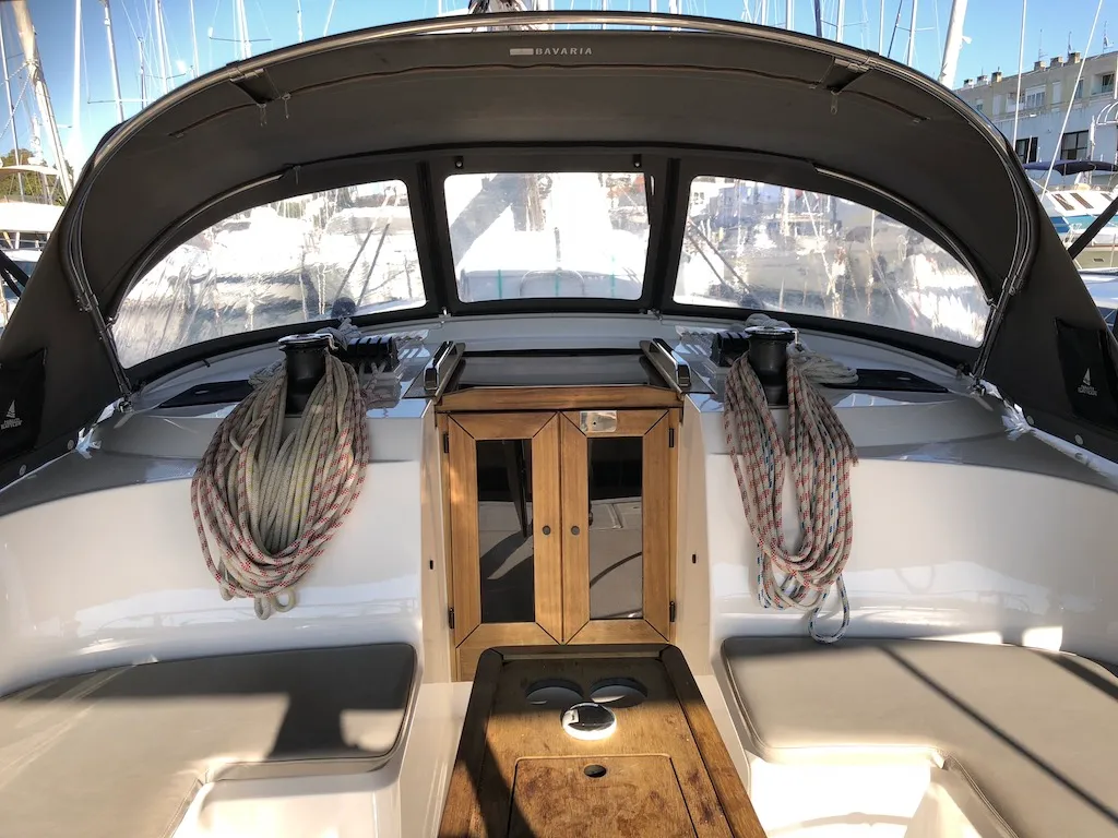 Cockpit of Europa, a Bavaria Cruiser 46 sailboat at Zadar, Croatia