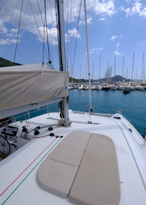 Deck of Soffio, a Lagoon 42 catamaran at Fethiye, Turkey