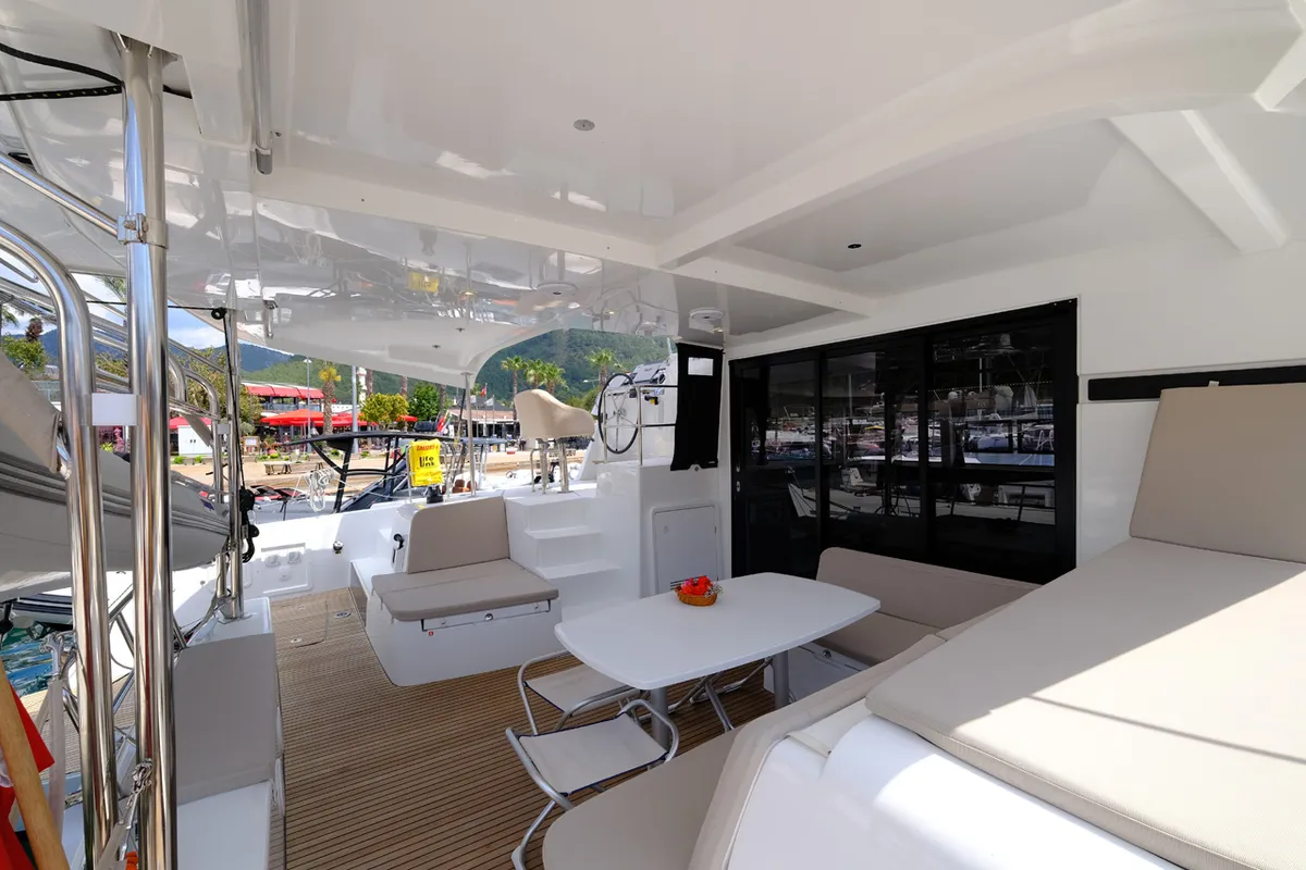 Salon of Soffio, a Lagoon 42 catamaran at Fethiye, Turkey