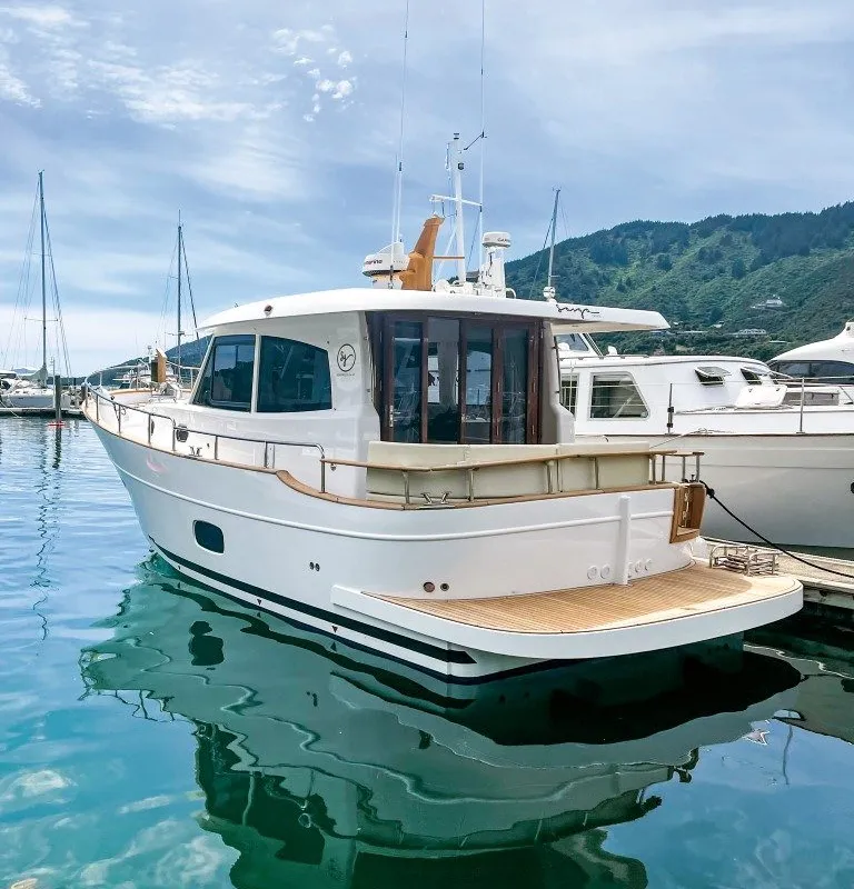 Exterior view of Sasga Yachts Menorquin 34 HT, a motorboat at Sitges, Spain