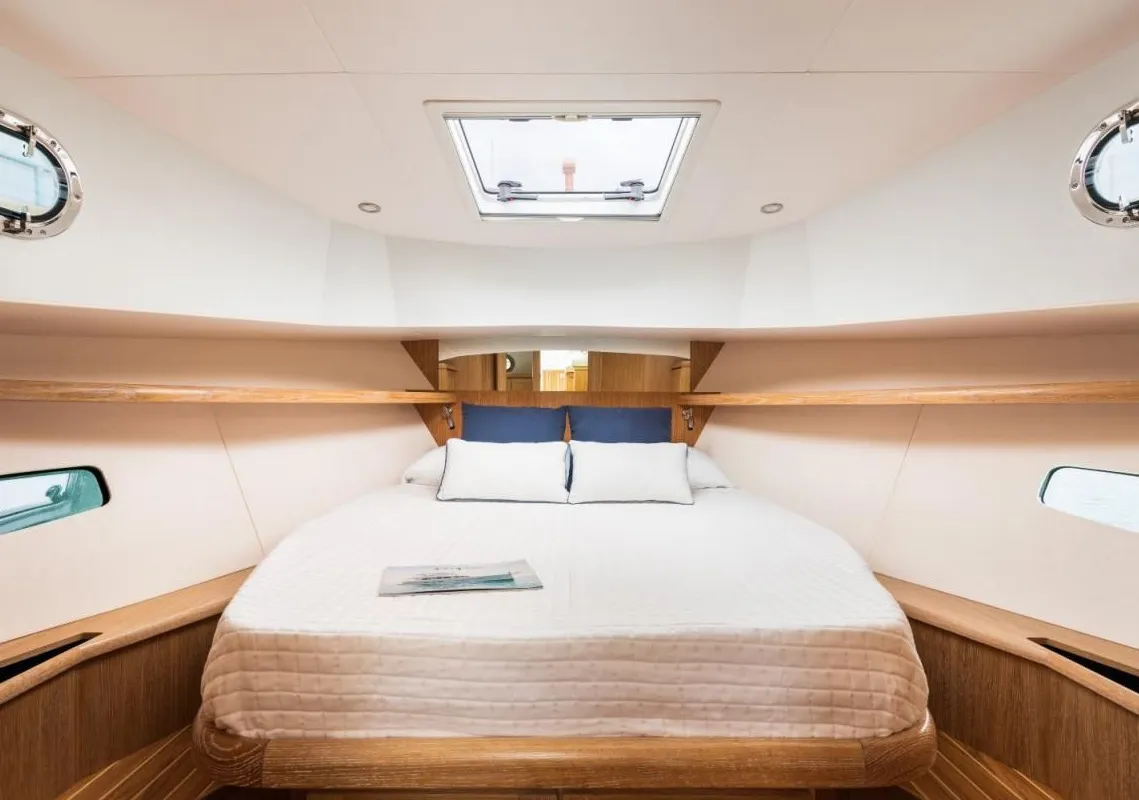 Cabin on Sasga Yachts Menorquin 34 HT, a motorboat at Sitges, Spain