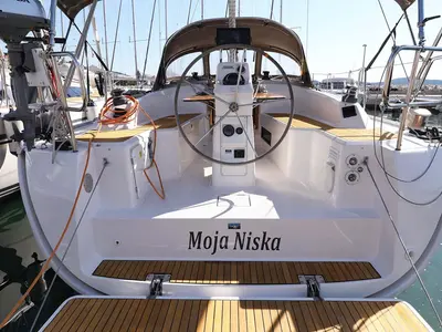 Cockpit of Moja Niska, a Bavaria Cruiser 33 sailboat at Murter, Croatia