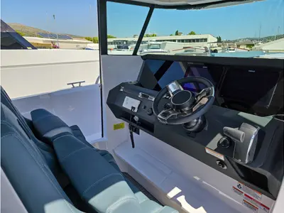 Cockpit of Ema, a Axopar 29 XC Cross Cabin motorboat at Seget Donji, Croatia