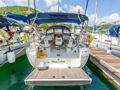 Deck of Maverick, a Bavaria 34 sailboat at Road Town, British Virgin Islands