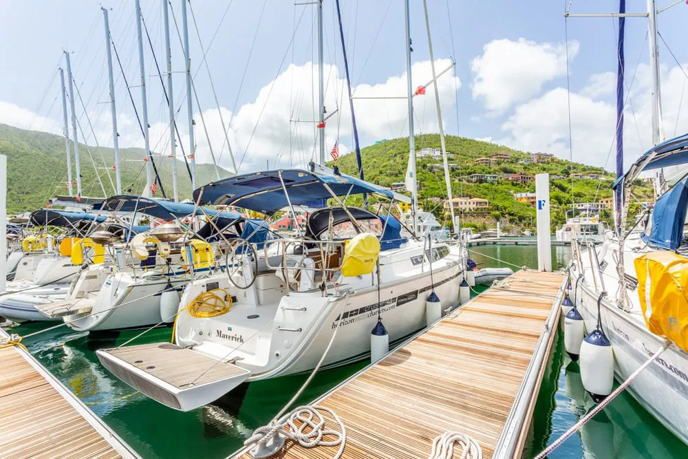 Exterior view of Maverick, a Bavaria 34 sailboat at Road Town, British Virgin Islands
