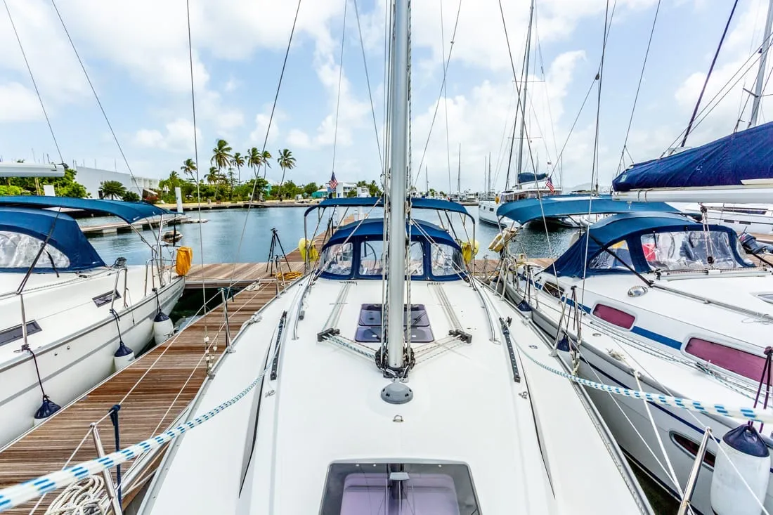 Deck of Maverick, a Bavaria 34 sailboat at Road Town, British Virgin Islands