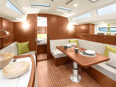 Salon of Valesia, a Bavaria C42 sailboat at Athens, Greece
