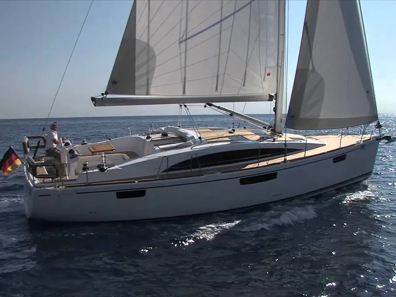 Exterior view of Valesia, a Bavaria C42 sailboat at Athens, Greece