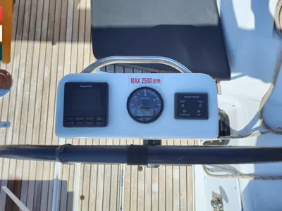 Cockpit of Calando, a Dufour 430 GL sailboat at Kaštela, Croatia