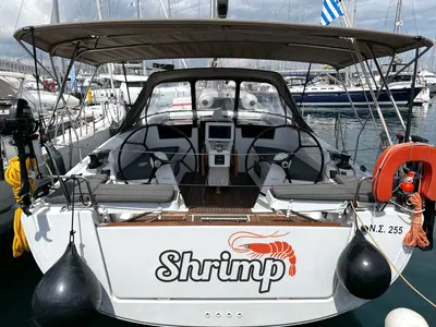 Cockpit of Shrimp, a Hanse 418 sailboat at Thessaloniki, Greece