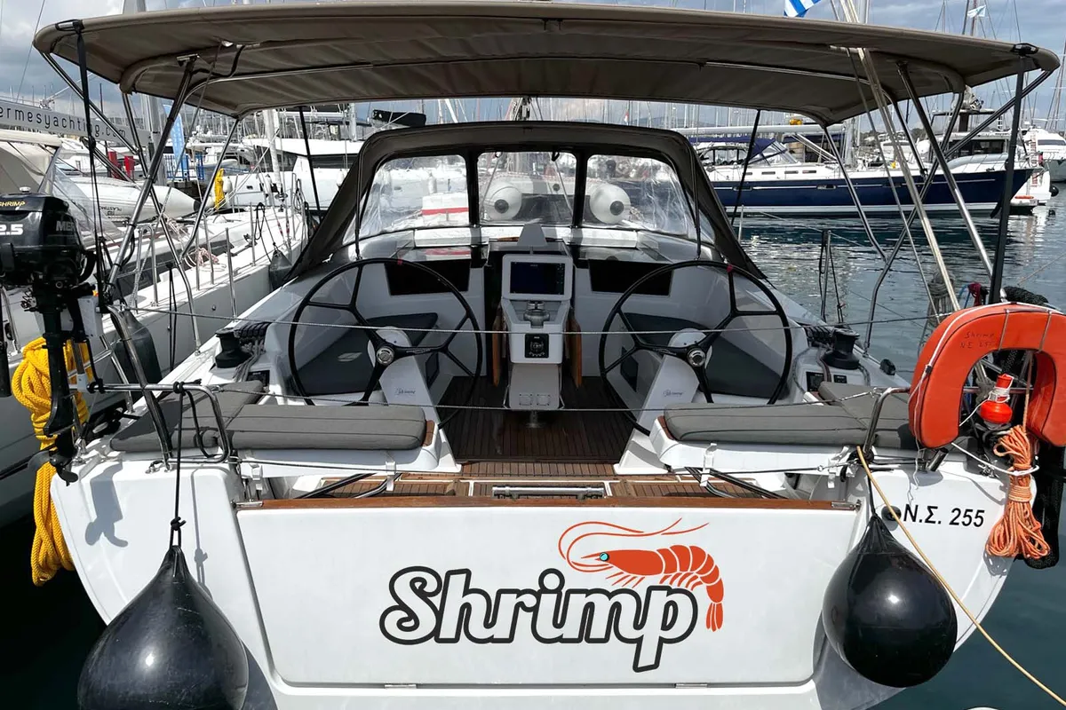 Cockpit of Shrimp, a Hanse 418 sailboat at Thessaloniki, Greece