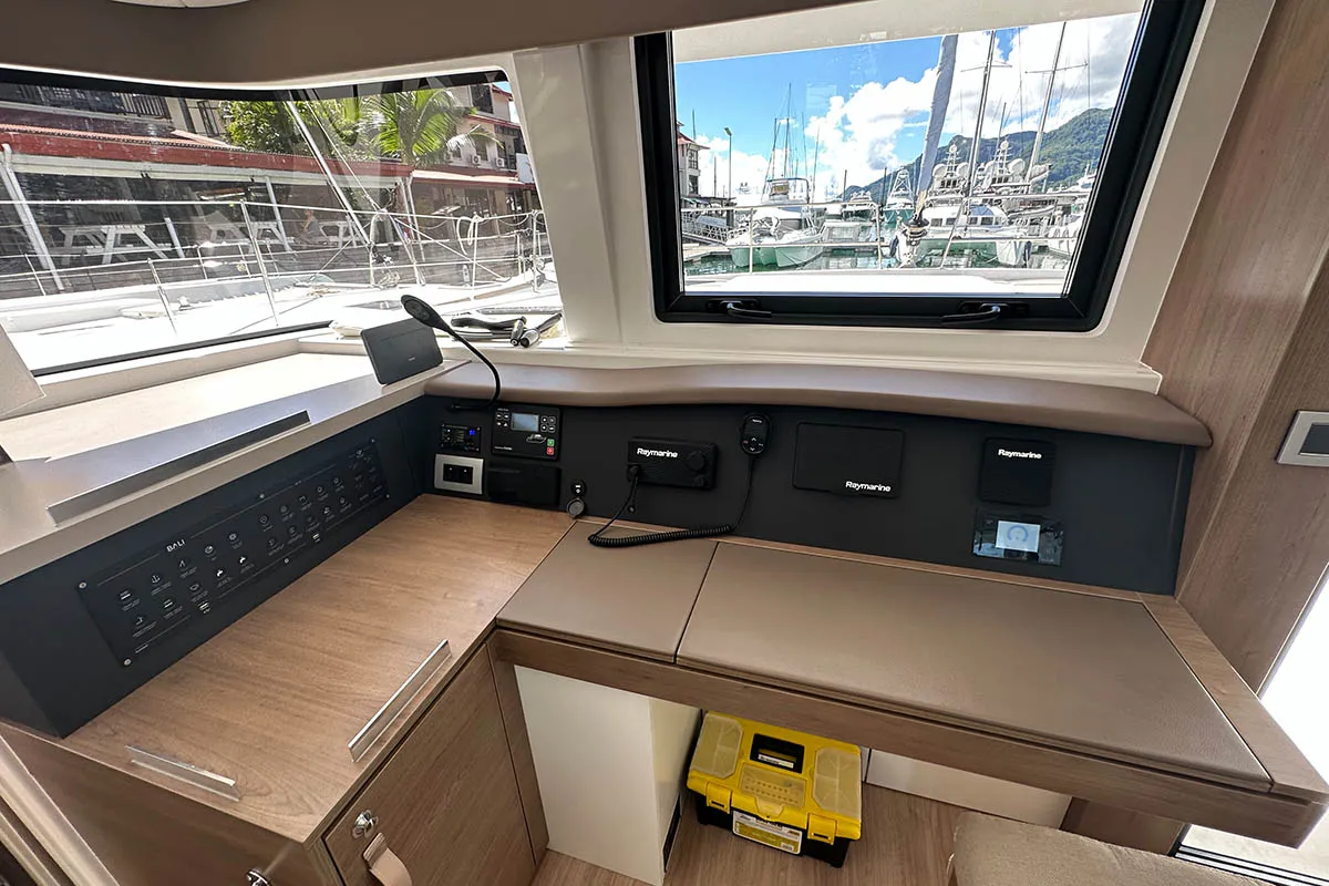 Esther, a Bali 4.8 catamaran at Roche Caiman, Seychelles