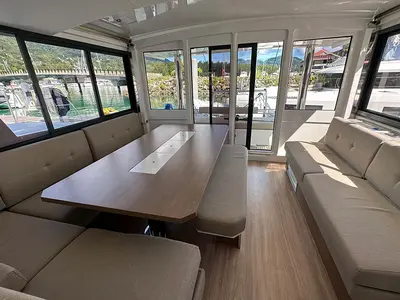 Salon of Esther, a Bali 4.8 catamaran at Roche Caiman, Seychelles