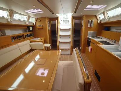 Salon of Night & Day, a Jeanneau Sun Odyssey 44 i sailboat at Marmaris, Turkey
