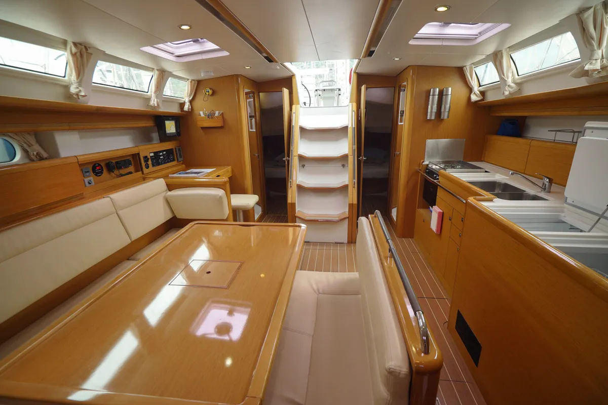 Salon of Night & Day, a Jeanneau Sun Odyssey 44 i sailboat at Marmaris, Turkey