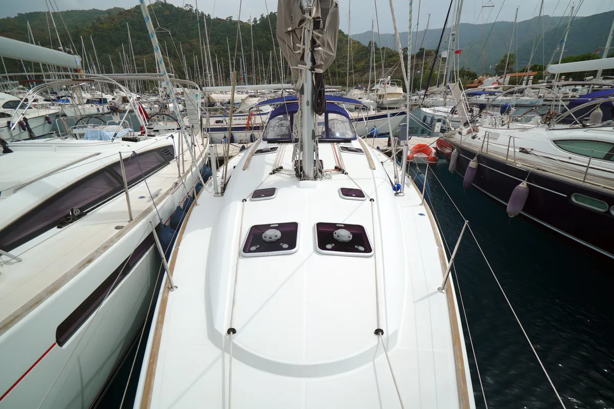 Deck of Night & Day, a Jeanneau Sun Odyssey 44 i sailboat at Marmaris, Turkey