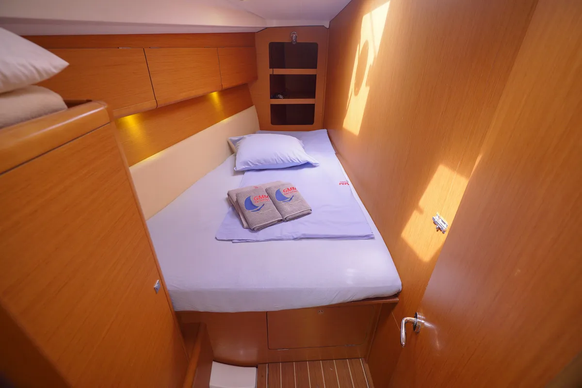 Cabin on Night & Day, a Jeanneau Sun Odyssey 44 i sailboat at Marmaris, Turkey