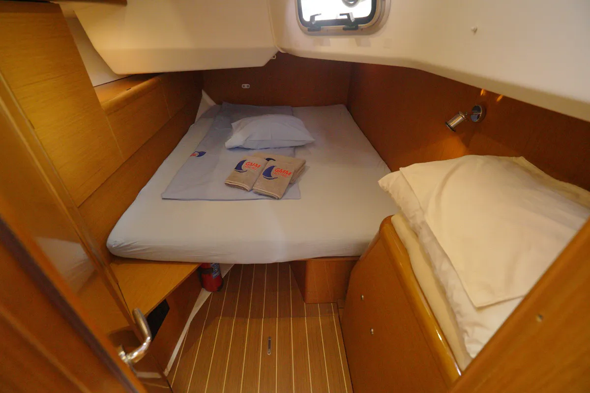 Cabin on Night & Day, a Jeanneau Sun Odyssey 44 i sailboat at Marmaris, Turkey
