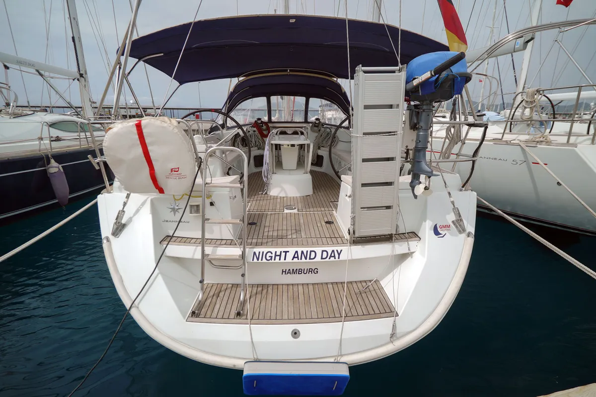 Deck of Night & Day, a Jeanneau Sun Odyssey 44 i sailboat at Marmaris, Turkey