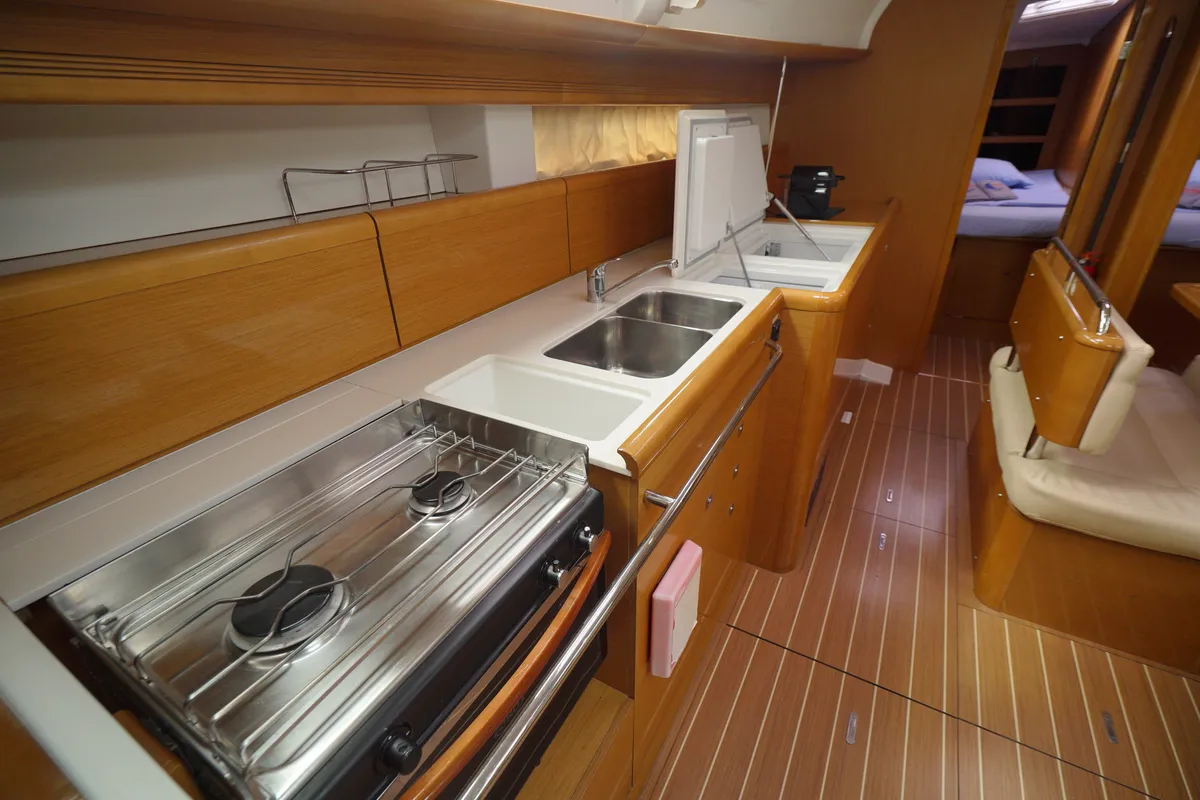 Galley of Night & Day, a Jeanneau Sun Odyssey 44 i sailboat at Marmaris, Turkey