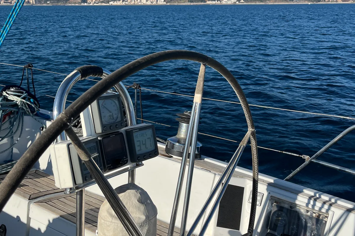Cockpit of Classic, a Grand Soleil 45 sailboat at Palamós, Spain