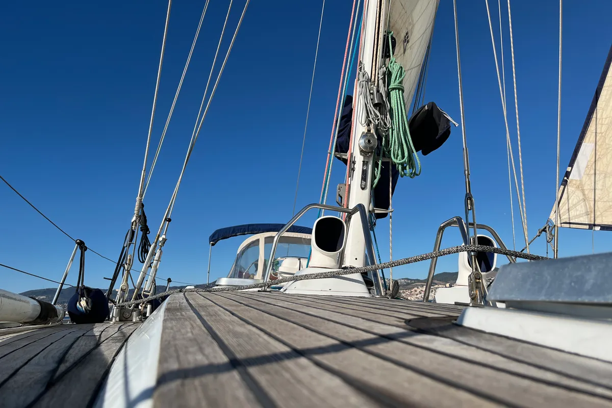 Deck of Classic, a Grand Soleil 45 sailboat at Palamós, Spain