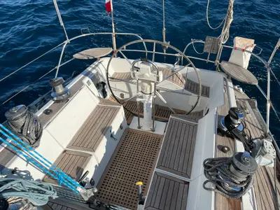 Cockpit of Classic, a Grand Soleil 45 sailboat at Palamós, Spain
