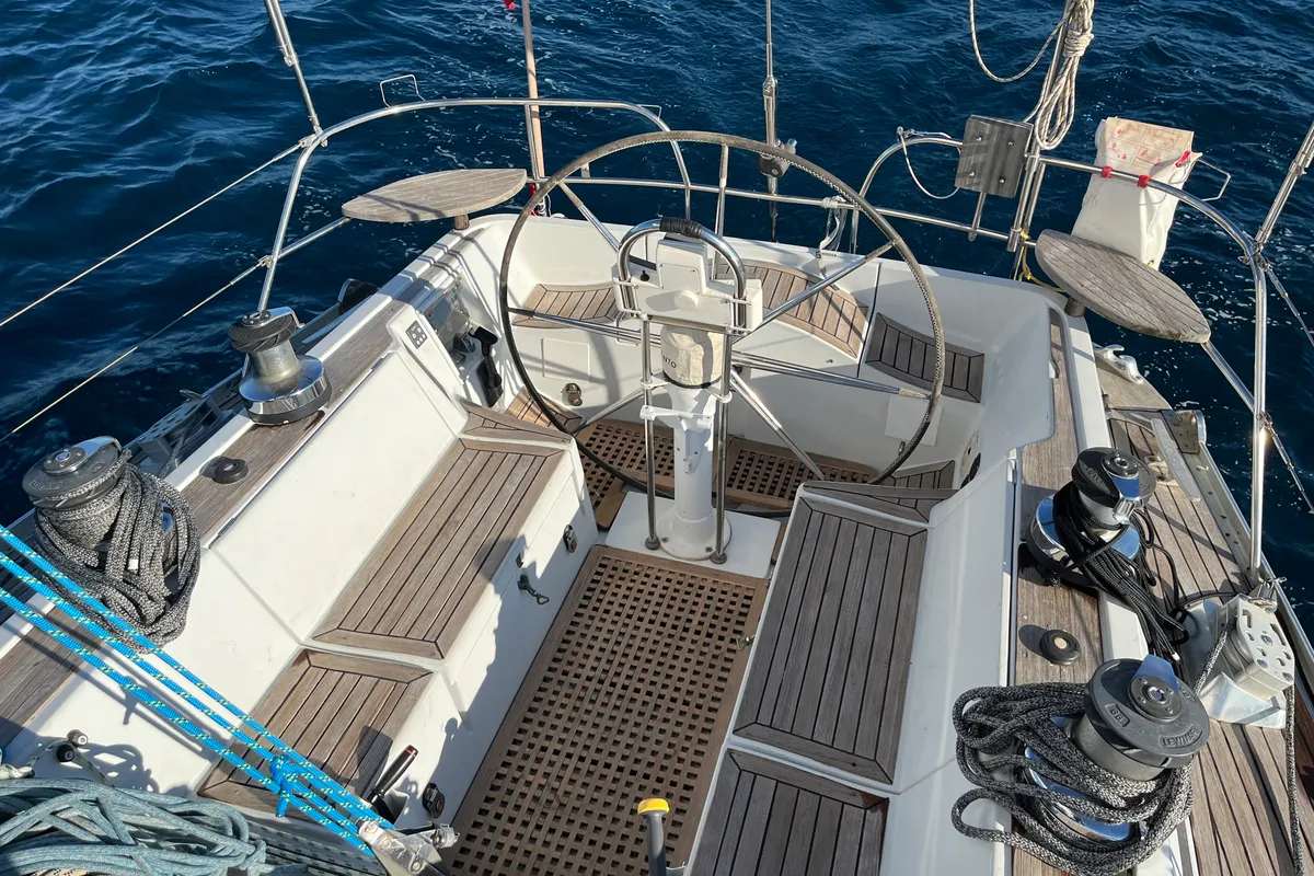 Cockpit of Classic, a Grand Soleil 45 sailboat at Palamós, Spain