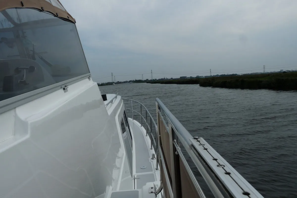 Deck of Gulet Holiday 1300, a motorboat at Akkrum, Netherlands
