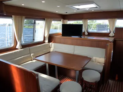 Salon of Gulet Holiday 1300, a motorboat at Akkrum, Netherlands