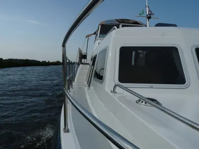 Deck of Gulet Holiday 1300, a motorboat at Akkrum, Netherlands