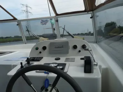 Cockpit of Gulet Holiday 1300, a motorboat at Akkrum, Netherlands