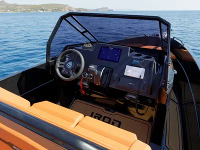 Cockpit of Iron Bond, a Motorboat motorboat at Kranidi, Greece